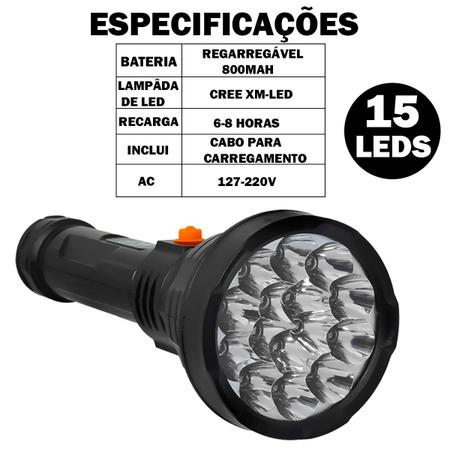 Imagem de Lâmpada Recarregável 15 LED Bivolt Inclui Cabo 127-220V 800mAh Portátil 