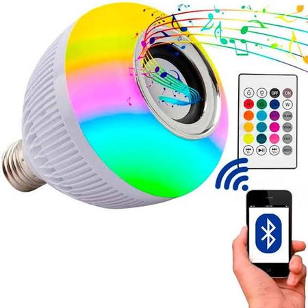 Imagem de Lâmpada Rotativa Colorida Musical Caixa Som 3w Bluetooth Led Rgb Com Controle - Lampada Que toca música