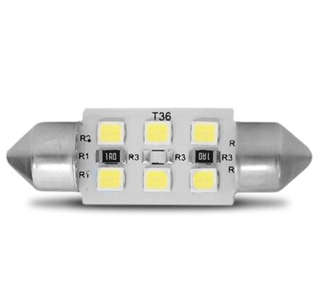 Imagem de Lâmpada Torpedo 6 LEDS 36MM 12V 1 Polo Branca para Luz de Teto e Luz de Placa de Veículo Automotivo