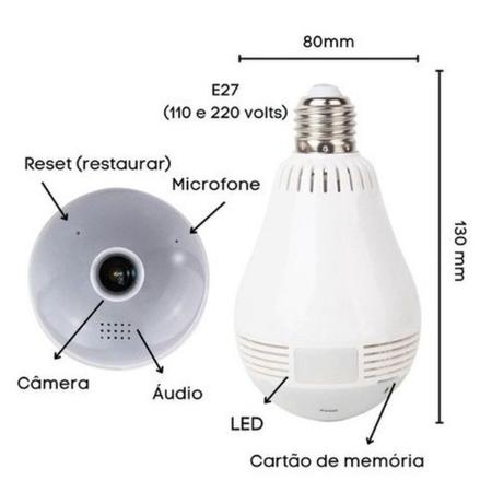 Imagem de Lampada V380 Wifi Camera Led Espiã 360 Panoramica Hd 1.3 Mp