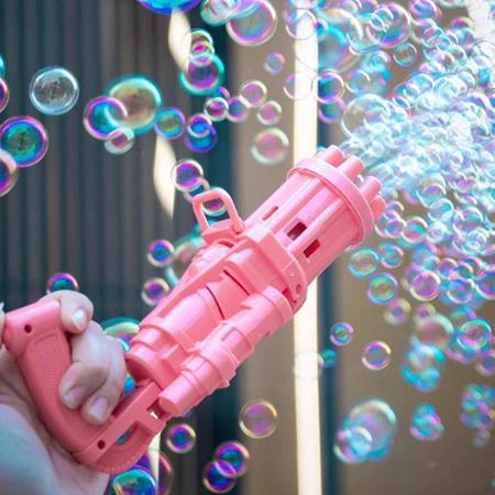 Imagem de Lança Bolhas de Sabão Pistola de Bolhas A Pilha Com Luz LED 8 Furos Rosa