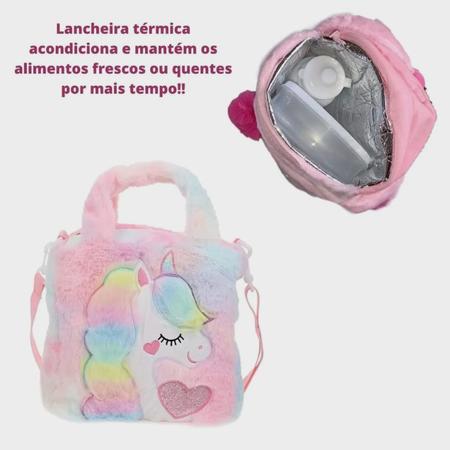 Imagem de Lancheira Térmica Infantil Passeio Unicórnio Pelúcia Bolsa Menina