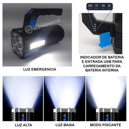 Lanterna Iluminação Com Strob Luz Led Recarregável 800lm Mais Forte 20W -  LT8934 - Luatek - Lanterna - Magazine Luiza