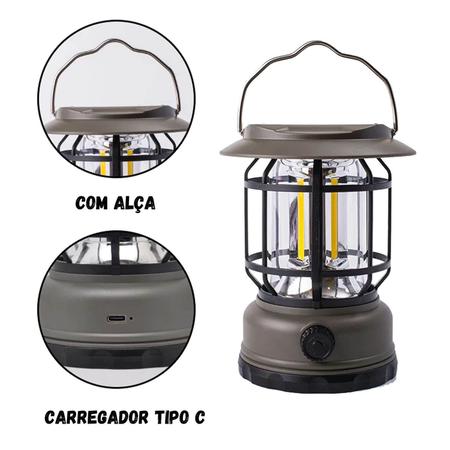 Imagem de Lanterna Lampião Luminária Led Recarregável Solar Portátil Camping Pesca Luz de Emergência 