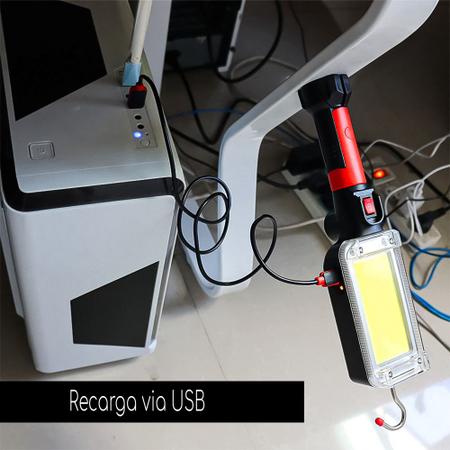 Imagem de Lanterna Led Potente Recarregável USB Com Gancho E Ímã Forte