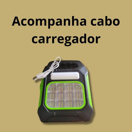 Imagem de Lanterna Luminária Farolete Lampião Luz Holofote Led Recarregável Powerbank Carregamento Solar e Usb Camping Acampamento Pescaria Noturna