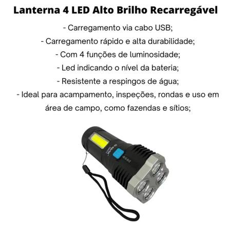 Imagem de Lanterna Recarregável USB 4 LED Alto Lúmen