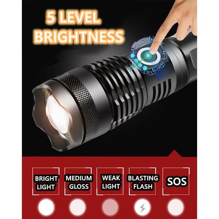 1pc Lanterna LED Recarregável por USB de Alta Lumens, 200000 Lumens  Brilhante Zoomável à Prova d'Água, Com 5 Modos e à Prova d'Água, Lanterna  Portátil