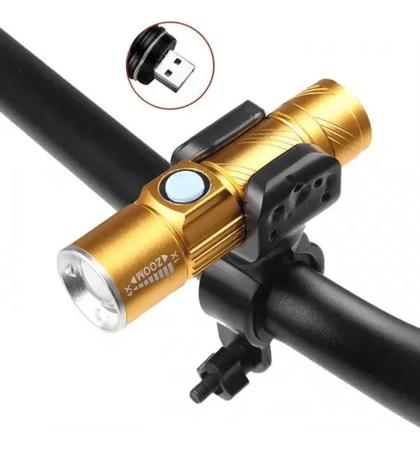 Imagem de Lanterna T6 Com Suporte Para Bike USB Recarregável 58000W Dourada - XD538DOSUP