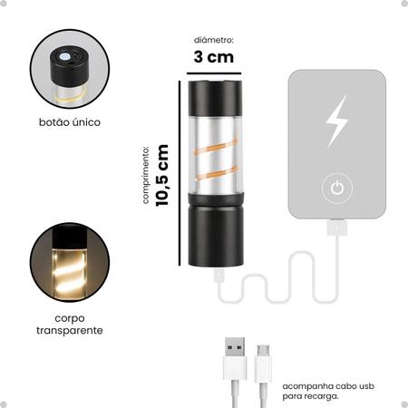 Imagem de Lanterna Tática Lampião Recarregável Pequena Usb Zoom Mini