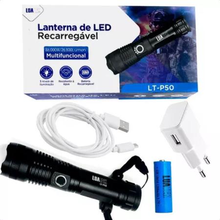 Imagem de Lanterna Tática Led Recarregável Usb Super Forte + Nota Fiscal