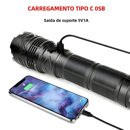 Lanterna Tática Recarregável USB - Super Brilhante 20000lm - 100W - Longo Alcance Imagem de Lanterna Tática Recarregável USB - Super Brilhante 20000lm - 100W - Longo Alcance