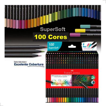 Imagem de Lapis Cor Escolar 100 Cores Supersoft Faber Castell Kit Estojo Profissional Original Desenho Artes