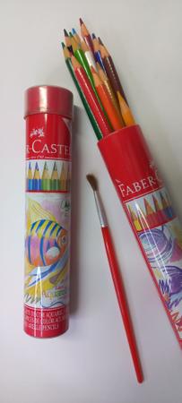 Imagem de Lápis de cor 12 cores aquareláveis com pincel Lata Faber Castell