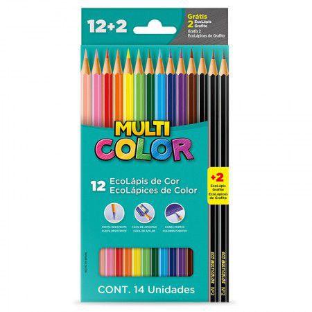 Lápis de Cor 12 cores MultiColor + 2 Lápis Preto nº2 - Faber-Castell -  Material Escolar - Magazine Luiza