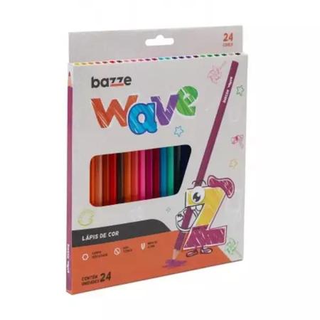 Imagem de lápis de cor 24 CORES grande sextavado Bazze Wave escolar artes