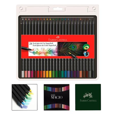Lapis de Cor 24 Cores Supersoft Faber Castell Kit Ecolápis Escolar Colorido  Desenho Profissional - Kit para Desenho Técnico - Magazine Luiza
