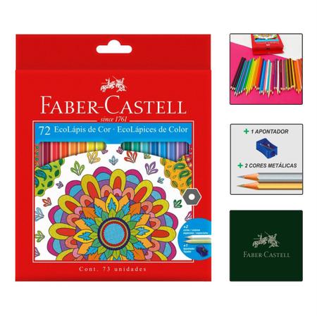 Imagem de Lapis de Cor 72 Cores Faber Castell Kit Ecolápis Escolar Colorido Desenho Profissional e Apontador
