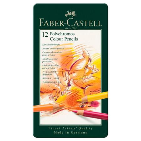 Imagem de Lápis de Cor Permanente Polychromos Estojo Metálico com 12 cores - Faber-Castell
