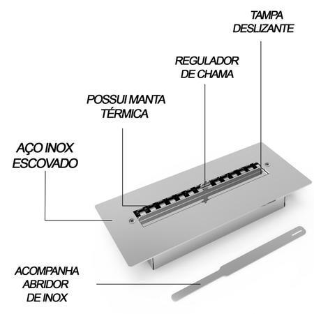 Imagem de Lareira Ecológica Embutir 40cm de Abertura da Chama Saro Cinza