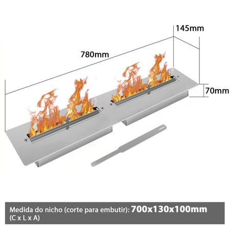 Imagem de Lareira Ecológica Embutir 80cm de Abertura da Chama Saro Cinza