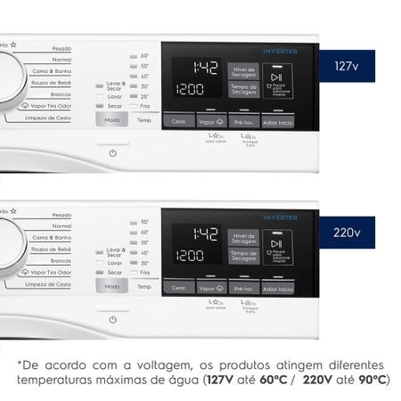 Imagem de Lava e Seca Electrolux 11 Kg Perfect Care Inverter com Água Quente e Vapor Branca LSP11  220 Volts