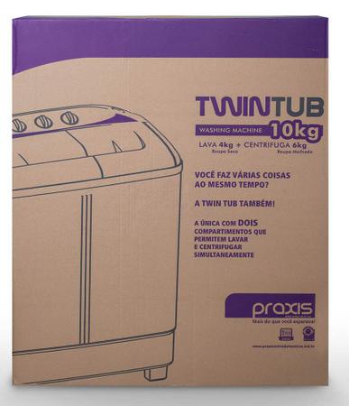 Imagem de Lava Roupas Twin Tub Praxis 10 kg - Lava 4 Kg e Centrifuga 6 Kg - Unica 2 em 1 do mercado - 220v