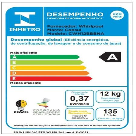 Imagem de Lavadora automatica consul cwh12bbana 12kg branca 220v 