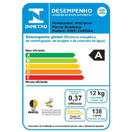 Imagem de Lavadora de Roupas Brastemp BWR12AB 12 programas, 12 Kg, Branca