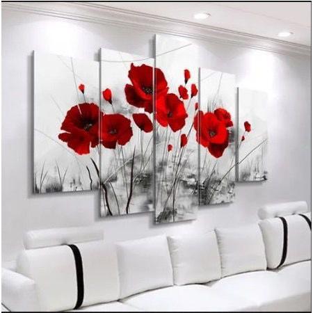 Imagem de lConjunto Quadro Decorativo Mosaico Com Foto Personalizado Flores Vermelha PVC Decoração para Sala de Jantar Quarto Casal