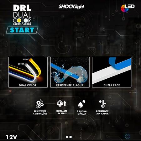 Imagem de Led DRL Farol Fita Led Shock Light Dual Color 12V Função START 30Cm