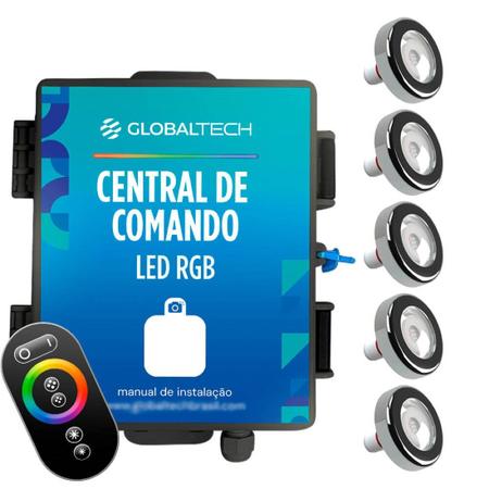 Imagem de Led Piscina - Kit 5 Led Tholz 6W Inox RGB com Central e Controle Touch