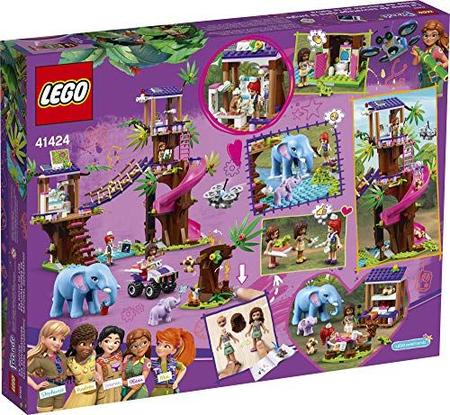 Imagem de LEGO Friends Jungle Rescue Base 41424 Brinquedo de construção para crianças, kit de resgate de animais que inclui uma casa na árvore da selva e 2 figuras de elefante para diversão de aventura (648 peças)