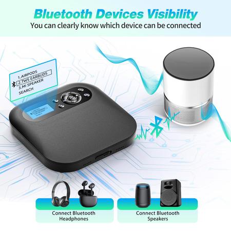 Imagem de Leitor de CD Desobry Bluetooth portátil com alto-falantes 2000mAh
