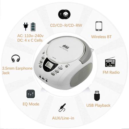 Imagem de Leitor de CD Lonpoo Portable Boombox com FM/USB/Bluetooth/AUX