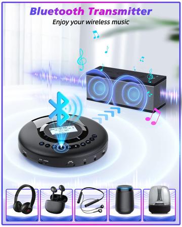 Imagem de Leitor de CD portátil ARAFUNA Bluetooth com rádio FM 2000mAh
