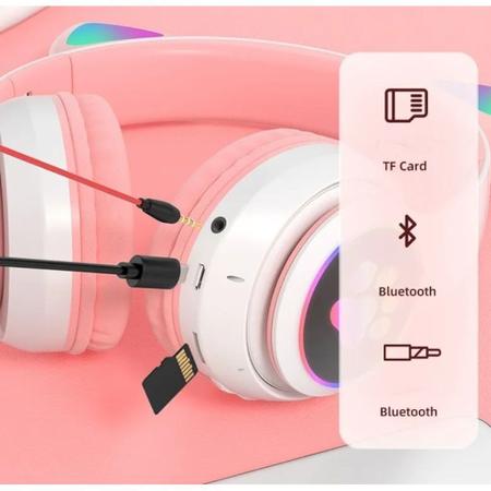 Headphone Fone Orelha Gato Colorido Led Smartphone Geek Gamer Gatinho