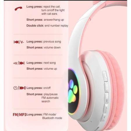 Headphone Fone Orelha Gato Colorido Led Smartphone Geek Gamer Gatinho