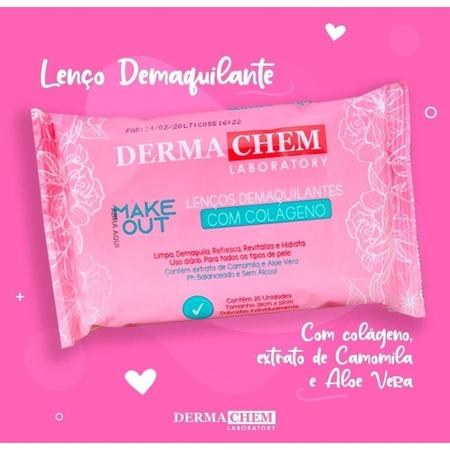 Lenço Demaquilante com Colágeno Dermachem MakeOut 25un Imagem de Lenço Demaquilante com Colágeno Dermachem MakeOut 25un