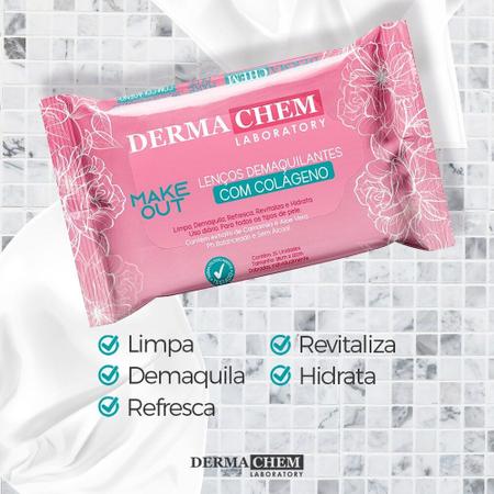 Lenço Demaquilante com Colágeno Dermachem MakeOut 25un Imagem de Lenço Demaquilante com Colágeno Dermachem MakeOut 25un