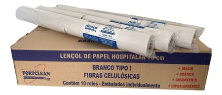 Imagem de Lençol Descartável Papel Hospitalar Maca 70cm x 50m C/ 10 rolos - FortClean