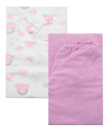 Imagem de Lençol Para Berço Americano Bebe  Menina Elástico Avulso  Kit C/2 Un Rosa liso e estampado
