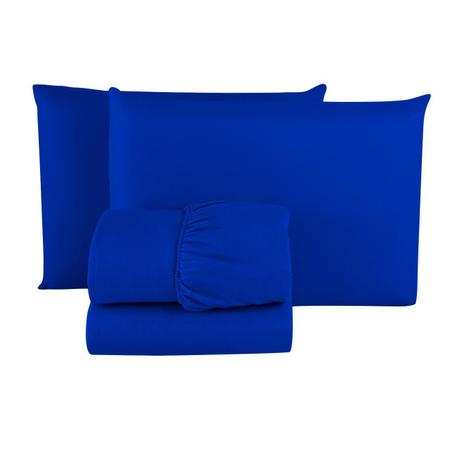 Imagem de Lençol Queen + Fronhas Microfibra Premium 3 Peças Azul Royal