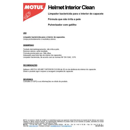 Imagem de Limpador Bactericida Para Interior De Capacetes Motul M2 Helmet Interior Clean - 250ml