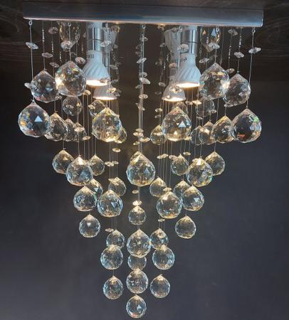 Imagem de Lindo Lustre Chuva de Cristal Alto Brilho,Com Altura de 50cm Para Sala Base de Inox 30x30cm