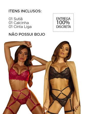 Imagem de Lingerie Conjunto em Renda Sem Bojo com Cinta Liga Completa