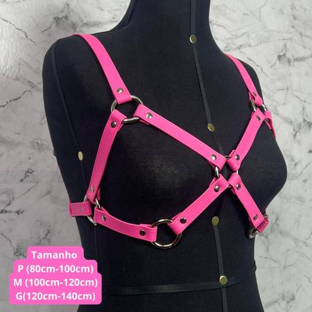 Imagem de Lingerie Rosa Harness Couro Feminino Peito Fantasia Lolita Barbie ABDL Sissy Harajuku Anime Kawaii