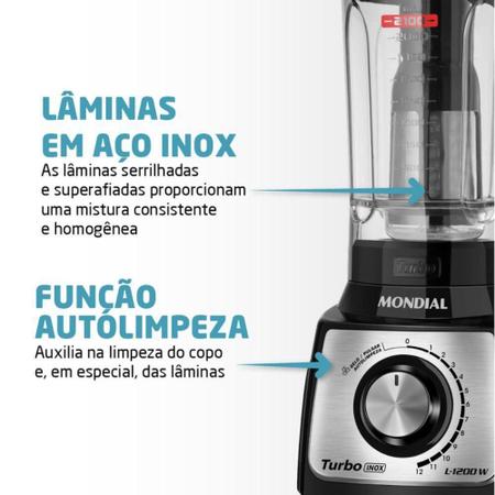 Liquidificador Mondial L-1200 Turbo, Filtro, 12 Vel + Pulsar, 1200W, Preto  - 220V