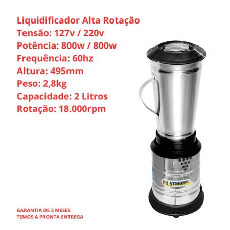 Imagem de Liquidificador Industrial 2 Litro Alta Rotação Inox - 220V