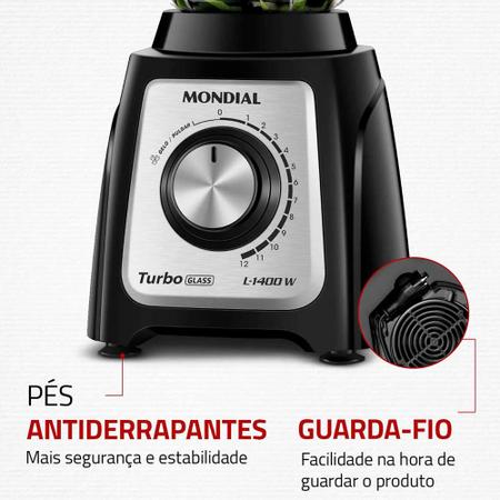 Imagem de Liquidificador Mondial L-1400-GI Turbo Glass Jarra de Vidro PT INX 1400W